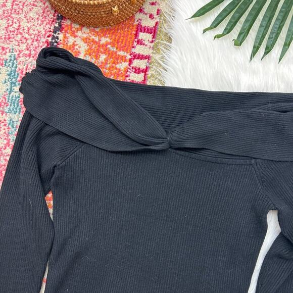 Abercrombie Neutral Black Stretch Long Sleeve Off Shoulder Knit Sweater XL - Picture 3 of 5